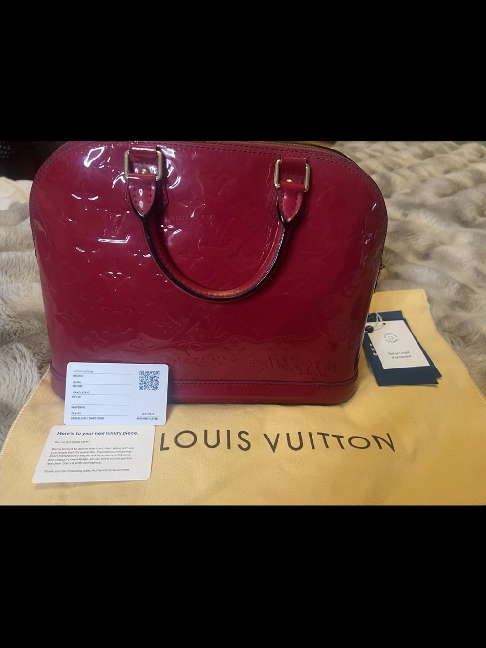 Louis Vuitton Alma PM Mono Vernis Red Patent Leather Satchel Gold- Retail $3,200